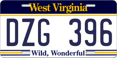 WV license plate DZG396