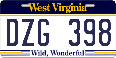 WV license plate DZG398