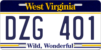 WV license plate DZG401