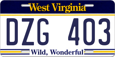 WV license plate DZG403