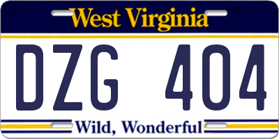 WV license plate DZG404