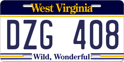 WV license plate DZG408