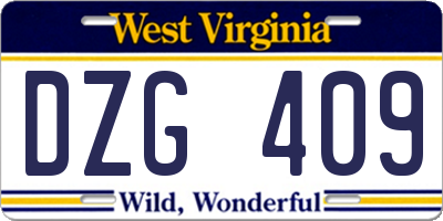 WV license plate DZG409