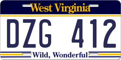 WV license plate DZG412