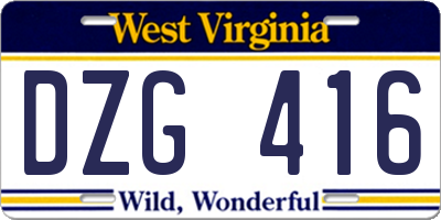 WV license plate DZG416