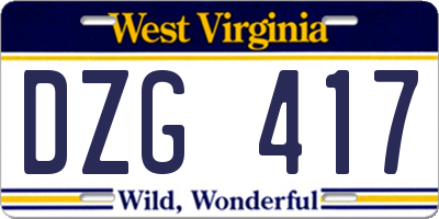 WV license plate DZG417