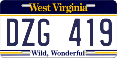 WV license plate DZG419
