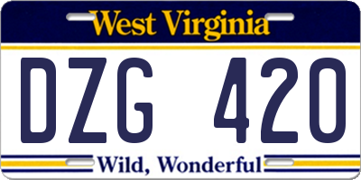 WV license plate DZG420