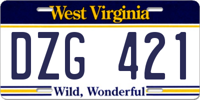 WV license plate DZG421