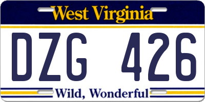 WV license plate DZG426