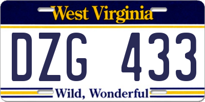 WV license plate DZG433