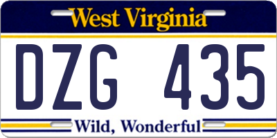 WV license plate DZG435