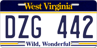WV license plate DZG442