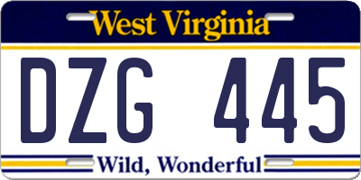 WV license plate DZG445
