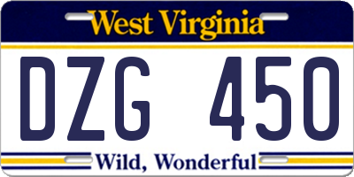 WV license plate DZG450