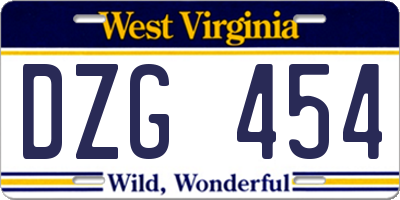 WV license plate DZG454