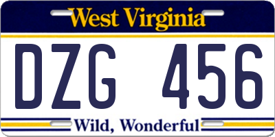 WV license plate DZG456