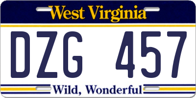WV license plate DZG457