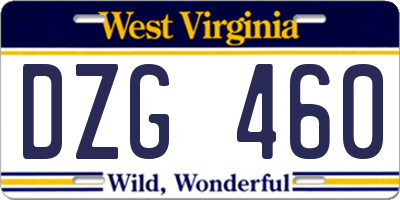 WV license plate DZG460