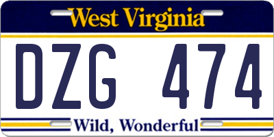 WV license plate DZG474