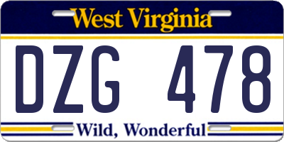WV license plate DZG478