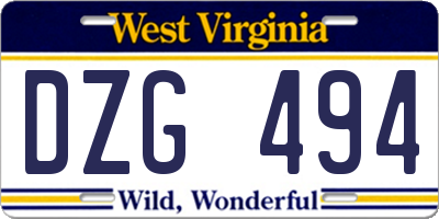 WV license plate DZG494