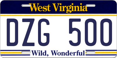 WV license plate DZG500