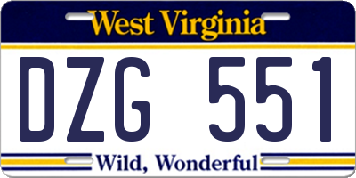 WV license plate DZG551