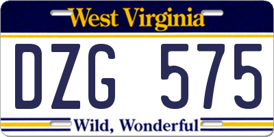 WV license plate DZG575