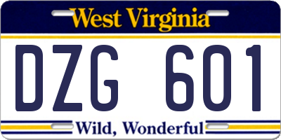 WV license plate DZG601
