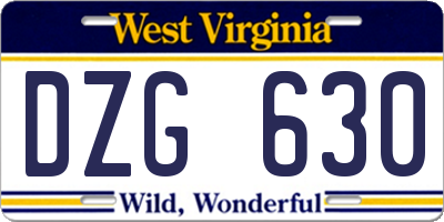 WV license plate DZG630