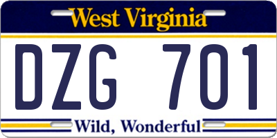 WV license plate DZG701