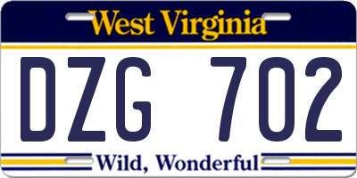 WV license plate DZG702