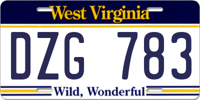 WV license plate DZG783