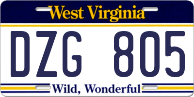 WV license plate DZG805