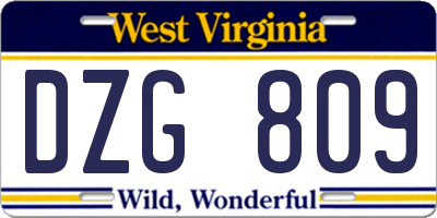 WV license plate DZG809
