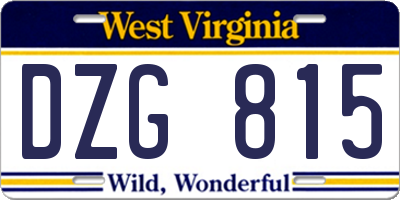 WV license plate DZG815