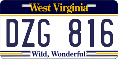 WV license plate DZG816