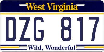 WV license plate DZG817