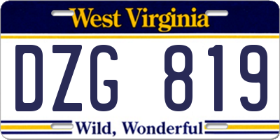 WV license plate DZG819