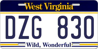 WV license plate DZG830