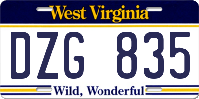 WV license plate DZG835