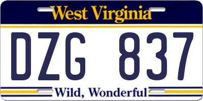WV license plate DZG837