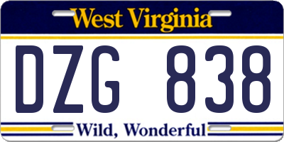 WV license plate DZG838