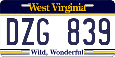 WV license plate DZG839