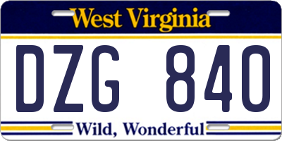 WV license plate DZG840
