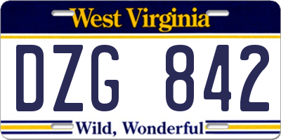 WV license plate DZG842
