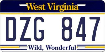 WV license plate DZG847