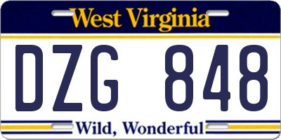 WV license plate DZG848