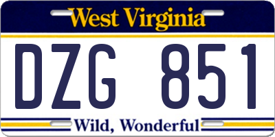 WV license plate DZG851